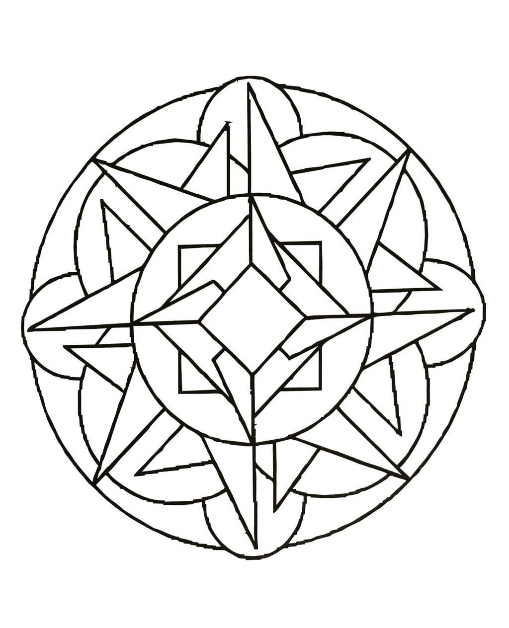 Coloriage Mandala géométrique aux motifs symétriques - Mandala à imprimer